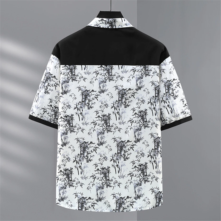 Summer Short Sleeve Shirts Men Plus Size 12XL Patchwork Shirts Fashion Casual Chinese Style Landscape Painting Shirt Big Size