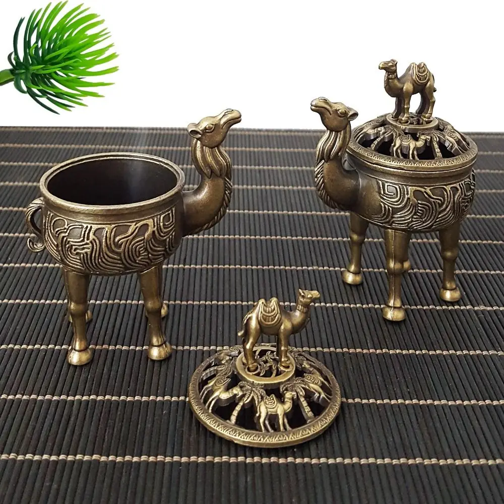 New Alloy Camel Incense Burner Hollow Out Mini Stick Holder Four Legged Sandalwood Censer Home Decoration