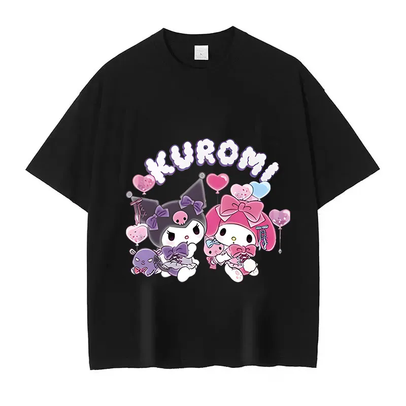 Anime Melody T Shirt Oversized Vintage Washed Kuromi T-shirts Retro Streetwear Cinnamoroll Cute Girl Tops Tees Kids Short Sleeve