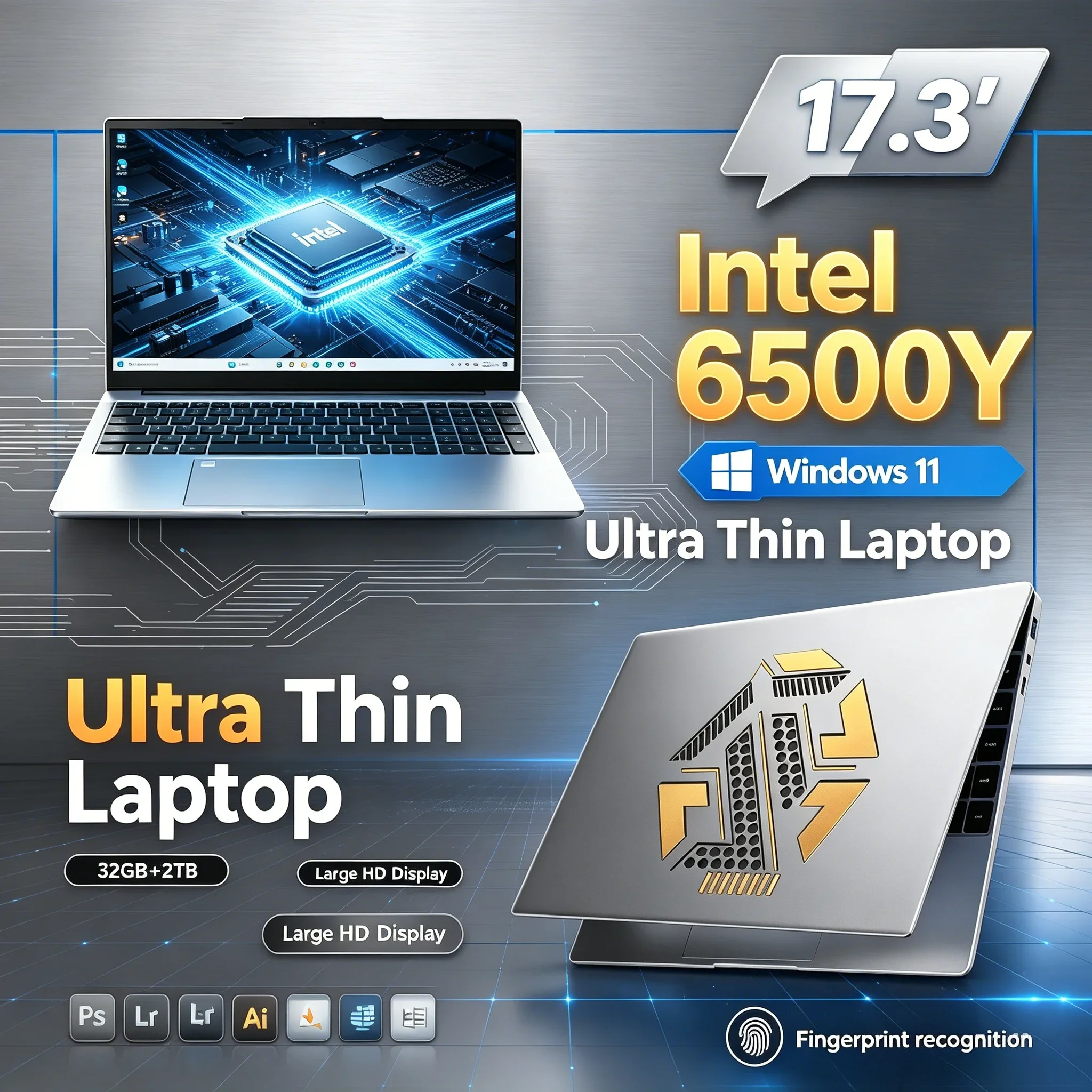 2026 New 17.3'' HD Notebook Intel 6500Y 32GB RAM 1TB or 2TB SSD Windows11 WiFi6 BT5.2 Big Screen Laptop For Home Study Office
