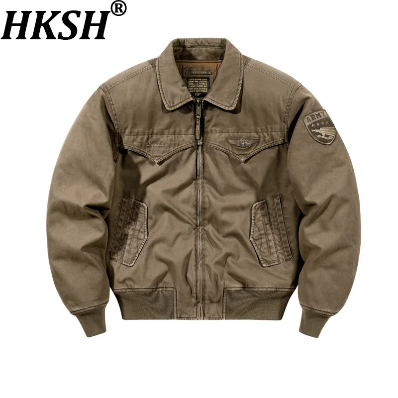 HKSH Spring Autumn New Men Tide Chic Ins Punk Washed Distressed Jacket American Vintage Heavy Thickened Warm Cotton Coat HK28556