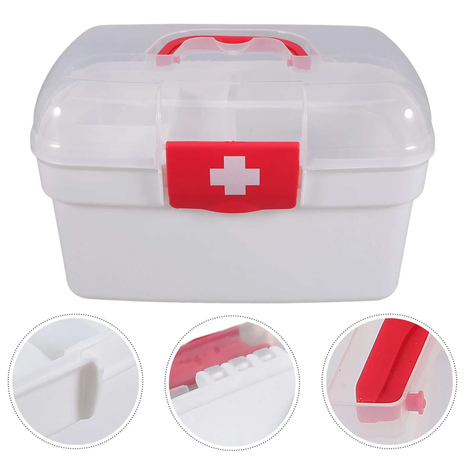 صندوق تخزين طبي منظم أدوية بلاستيكي محمول مع مقبض للمنزل والمكتب والسفر ومستلزمات الطوارئ بسعة كبيرة