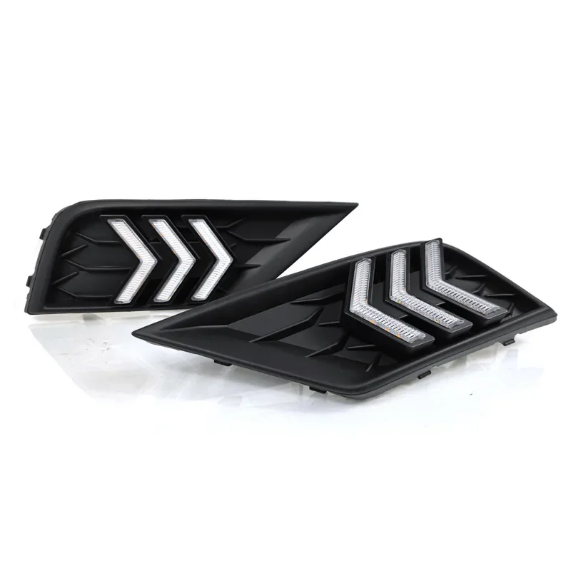 

For Volkswagen Tiguan L Allspace 2017-2021 LED Daytime Running Lights Front Bumper Driving Lamp DRL Yellow Dynamic Turn Signal