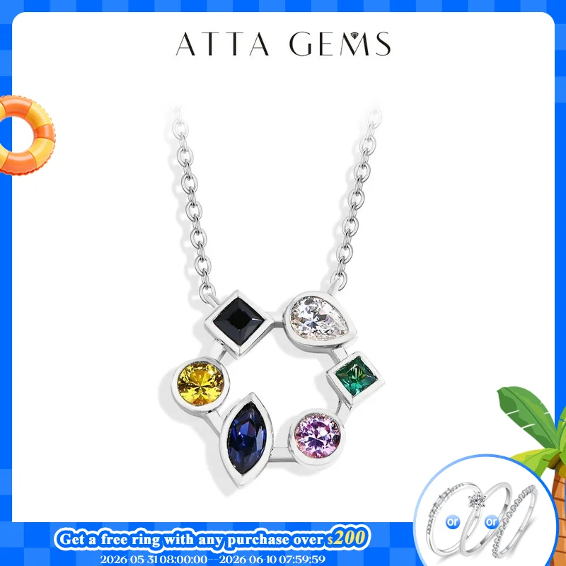 

ATTAGEMS S925 Sterling Silver Necklace 18K Yellow White Gold Plated O-chain Pear Zircon Marquise Sapphire Jewelry Gift For Women