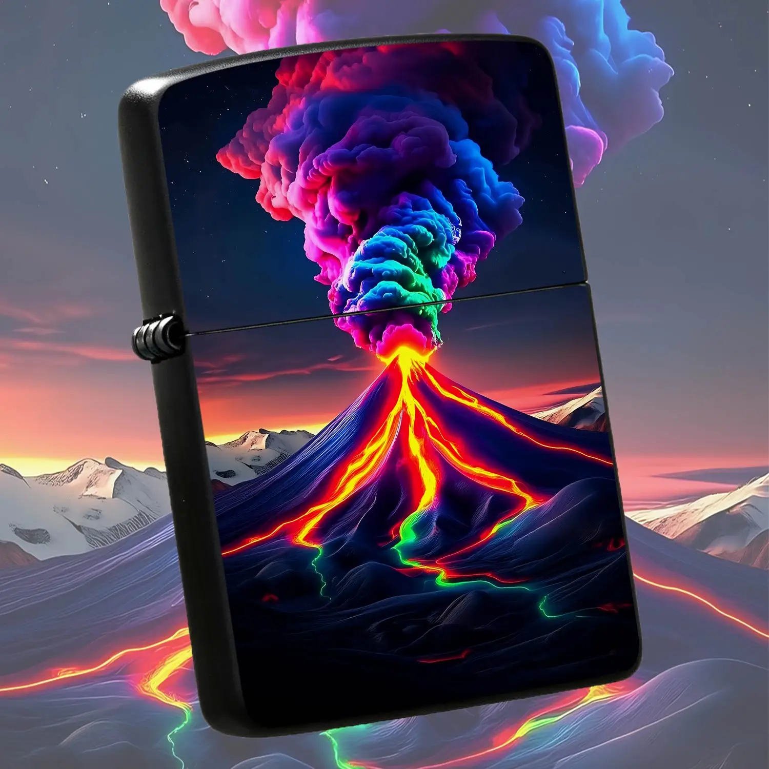 Neon Rainbow Volcano Eruption Art Pattern Lighter, Vibrant Psychedelic Glowing Design, Portable Sleek All-Scene Usable Igniter, Unique Eye-Catching Decorative Accessory, Ideal For Gifting Personal Collection Daily Outdo A Humorous And Inter