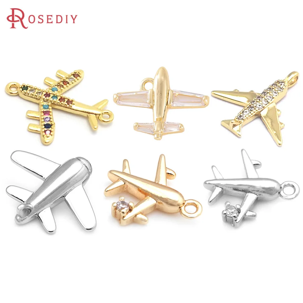 

18K Gold Color Brass and Zircon Airplane Charms Pendants High Quality Jewelry Making Necklace Earrings Diy Accessories