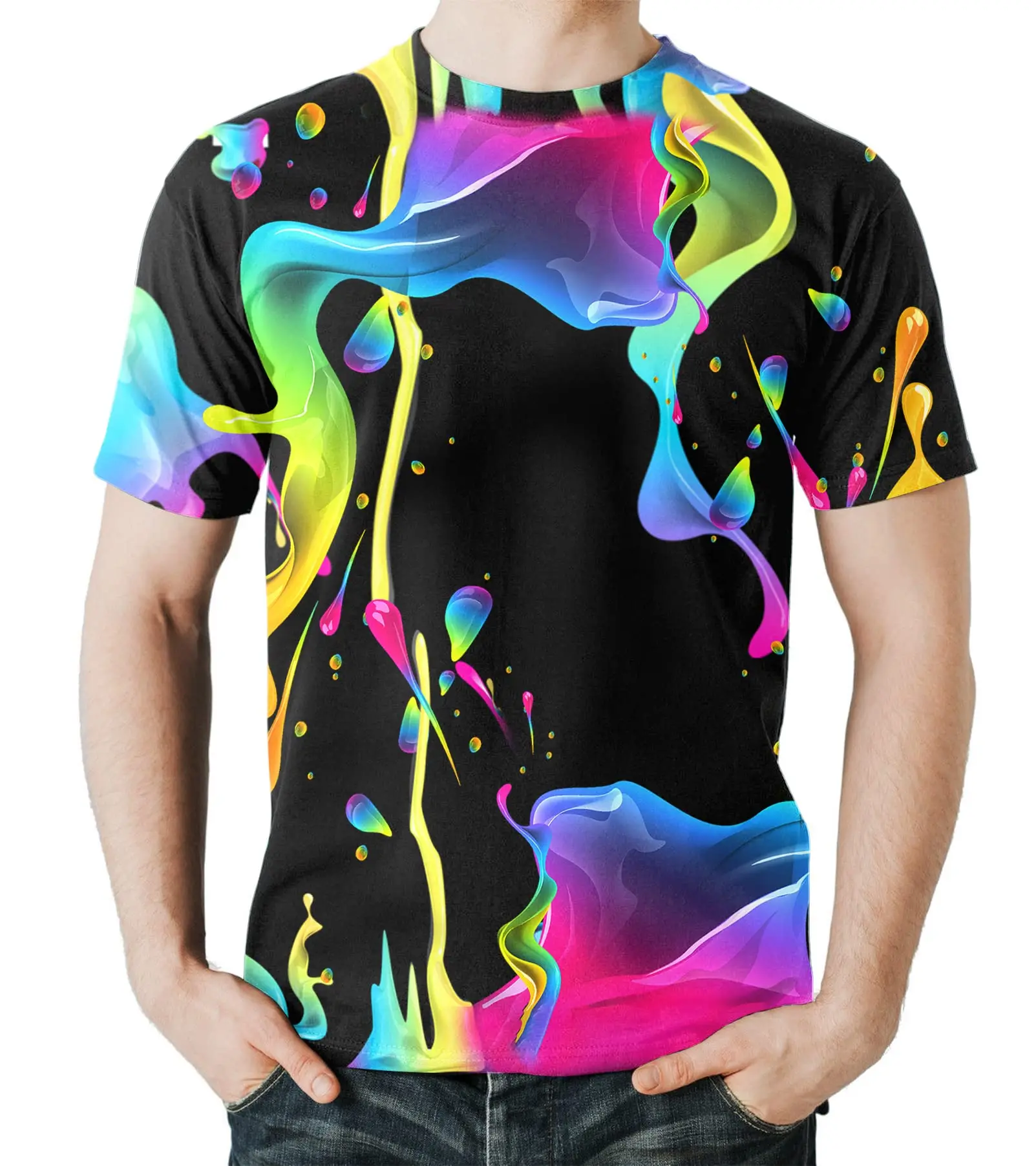 Men 3D Print Short Sleeve T Shirt Galaxy Flame Tie Dye Liquid Smoke Eagle Colorful Abstract Street Casual Graphic Tops