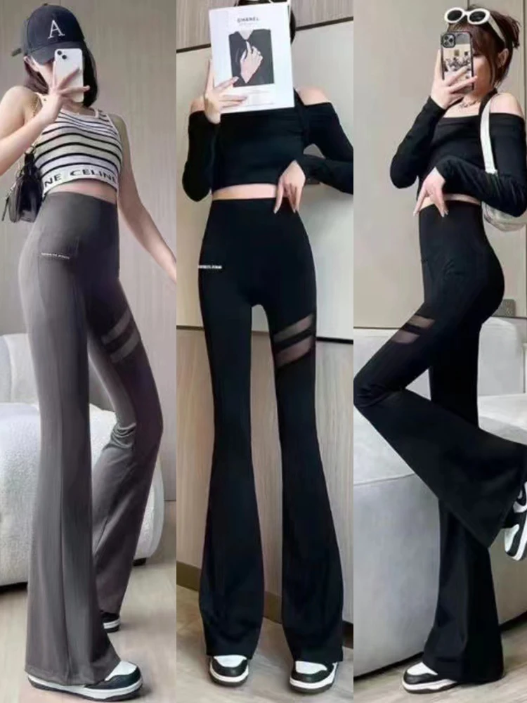 Pantaloni da yoga a vita alta da donna estivi Thin Me Arkskin Bell Bot controllo della pancia micro leggings svasati collant lavorati a maglia casual