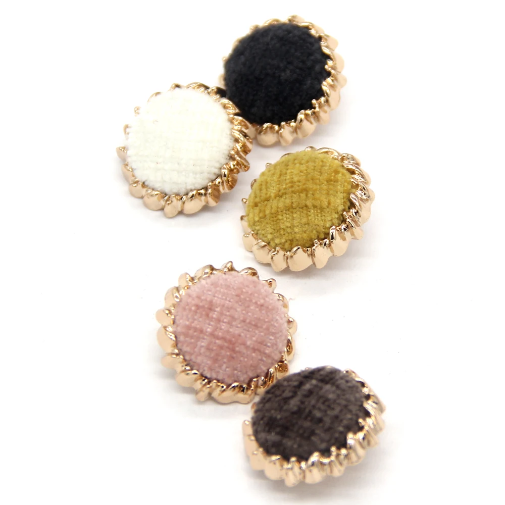 HENGC Fleece Fabric Cloth Covered Metal Buttons For Sewing Chic Women Coat Jakcet Sweater Knit Bags Handamde Decorations