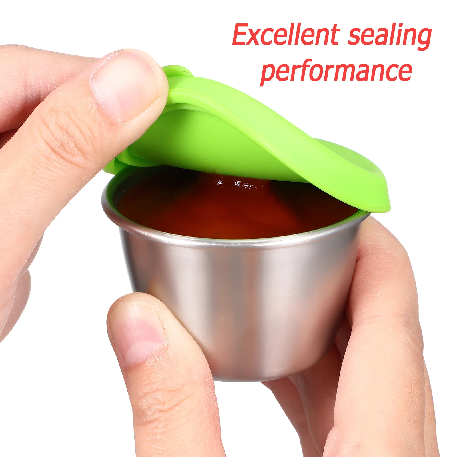 

8Pcs Stainless Steel Mini Sauce Cups Leak Proof Silicone Lid Small Dipping Bowls Condiment Containers Portable for Bbq Picnic
