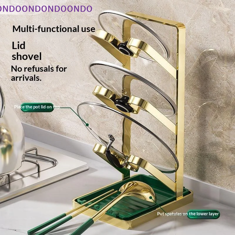2/3 Tier Gold Pot Lid Storage Holder Detachable Drain Tray Multi-lid Capacity for Kitchen Cabinet Countertop