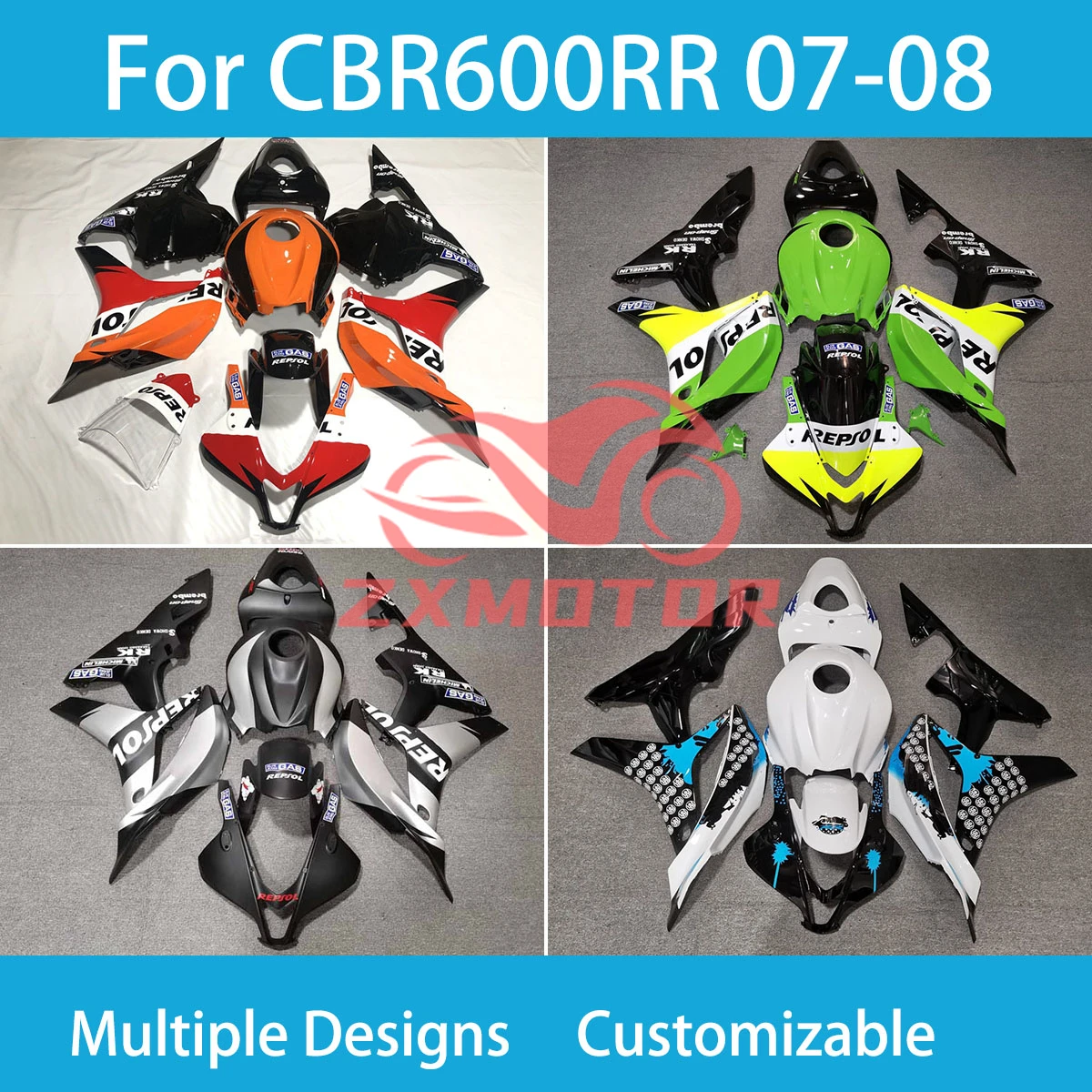 

Обтекатели для гоночного мотоцикла CBR 600RR 07 08, полный комплект пластиковых чехлов для кузова, обтекатель для Honda CBR 600RR 2007 2008