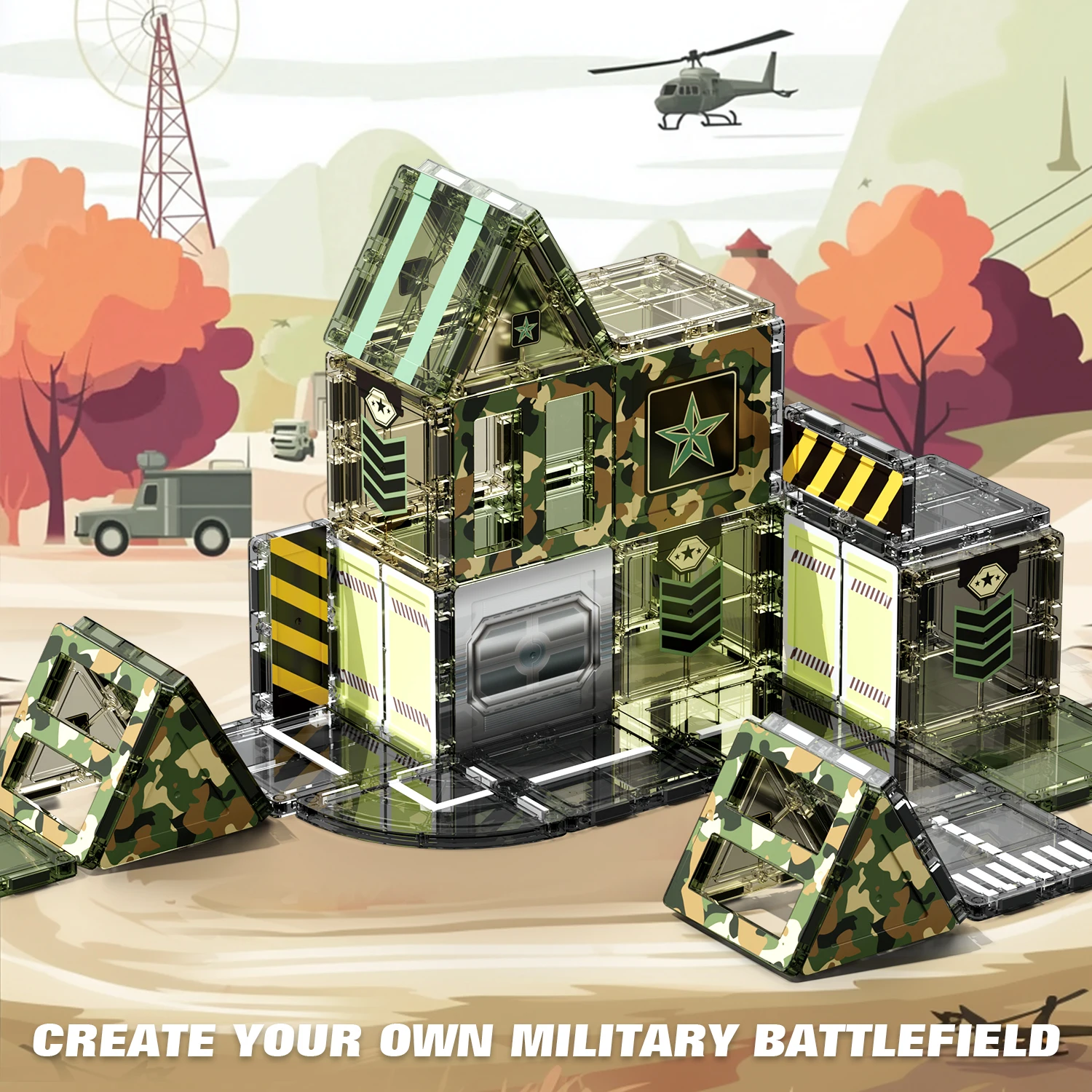 لعبة مكعبات بناء مغناطيسية كبيرة مقاس 7.5 سم، مجموعة تجميع ذات طابع عسكري، هدية عيد ميلاد لعبة الأطفال.