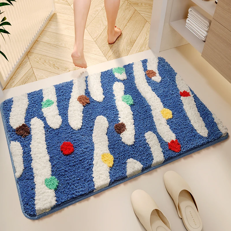 VIKAMA Candy Color Clash Floor Mat Soft Skin Non-Slip Room Entry Foyer Living Room Multi-Scene Wave Color Dots Ins Style Decor