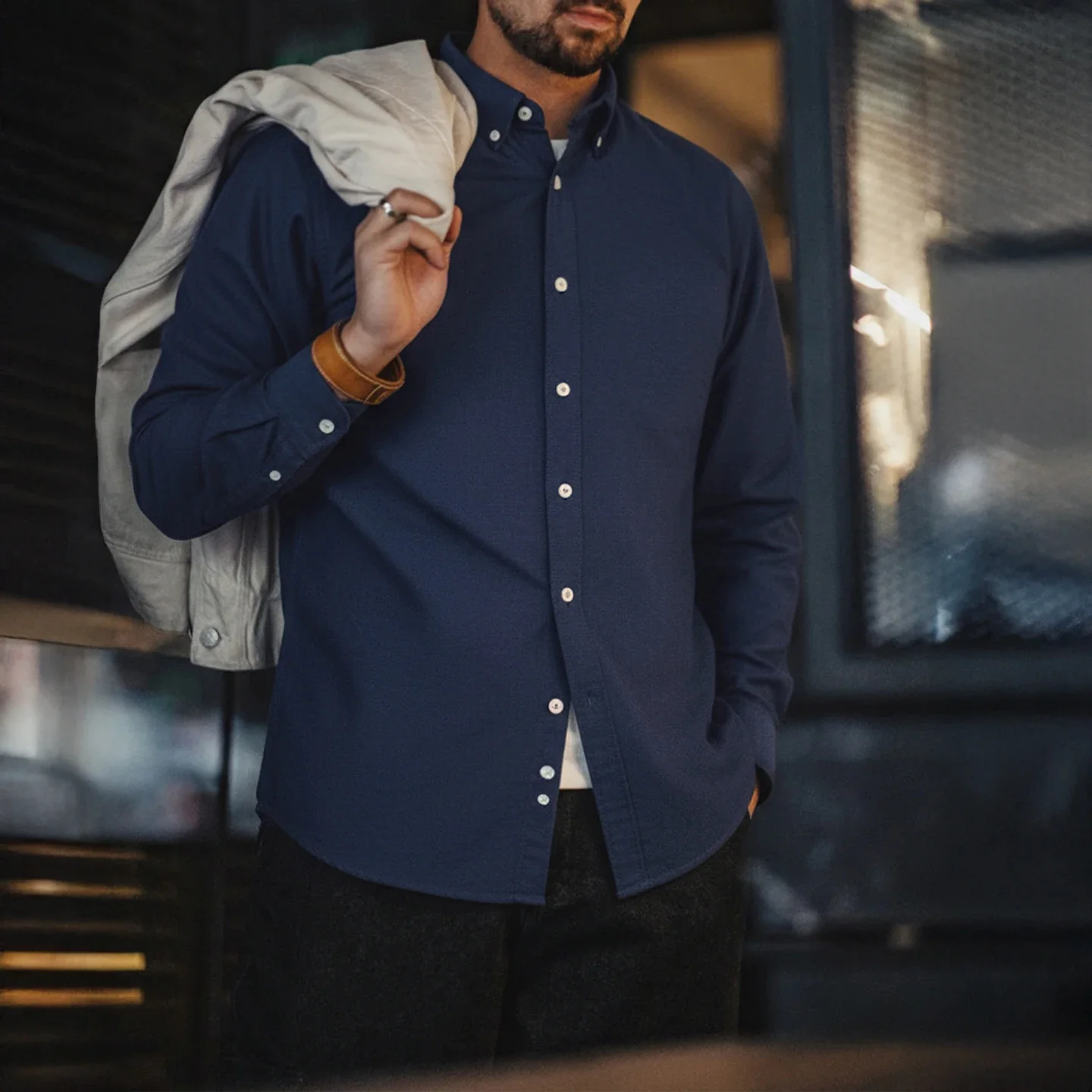 2026  Vintage Oxford Shirt Men's Brushed Cotton Long Sleeve Shirt  Single-breasted Blouse Solid Color Layering Top for Autumn