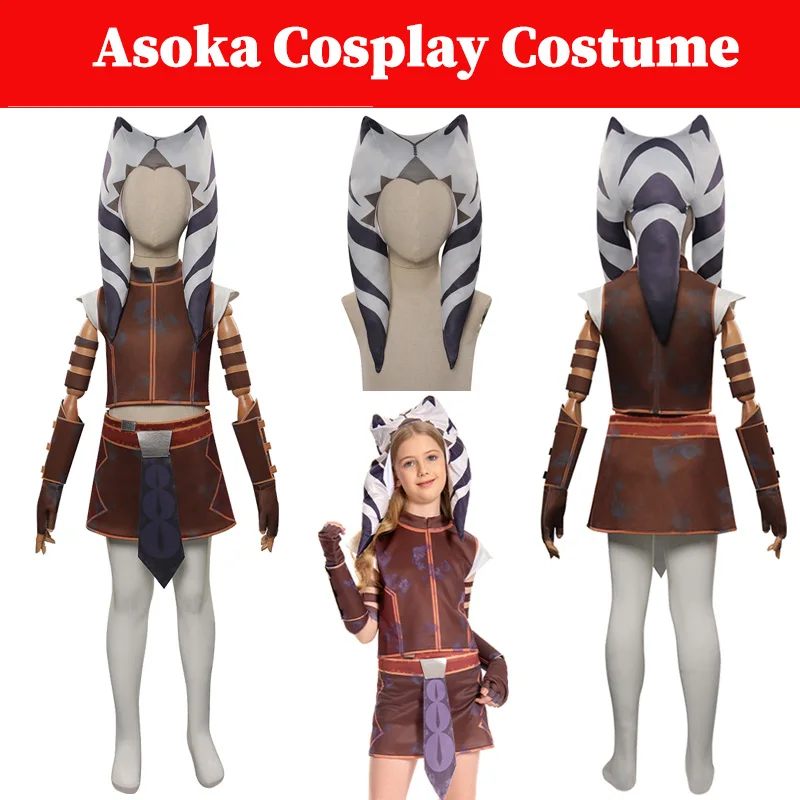 Asoka Cosplay Kids Kostuum Film Ruimte Strijd Vermomming Kinderen Hoed Tops Jurk Kostuum Klein Meisje Halloween Feest Fantasia Pak