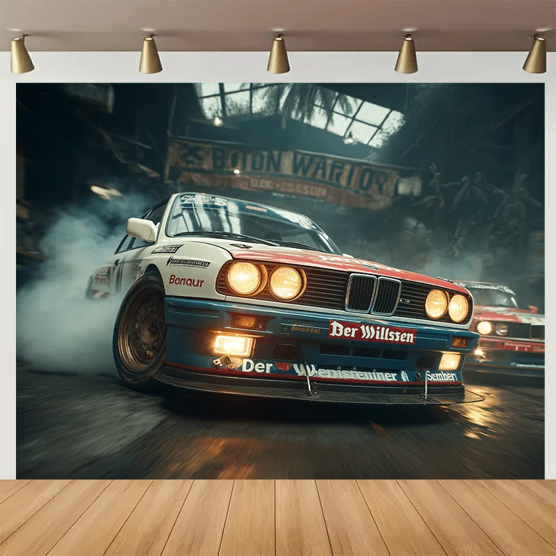 2D flach, 1 Stück atemberaubendes Supercar-Rennbanner – Partybanner und Fotohintergrund, Polyestermaterial-Hintergrundstoff