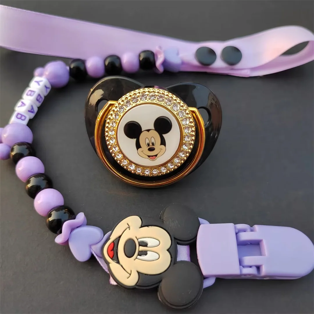 Mickey Mouse Baby Pacifier with custom bead-like pacifier Clip Bling BPA-free silicone fake pacifier Unique gift for newborn