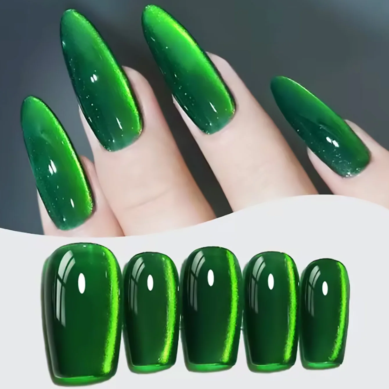 TC 16-Color 10ml Imperial Green Cat Magnetic Gel Nail Polish Spring Summer Sparkling Glass Bead Soak Off Christmas Decoration