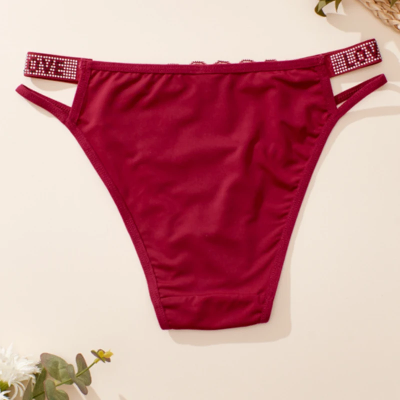 3ks/sada sexy dámské spodní prádlo s kamínky, módní tanga s písmenem, denní sportovní pohodlí, hedvábné svůdné krajkové spodní prádlo s T-back - náhled 2