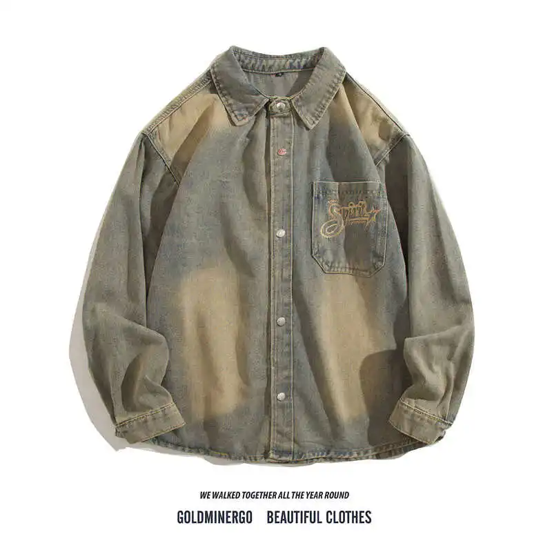 

Джинсовый джинсовый джинт в стиле ретро с талией Long Sve, весенне-осенний свободный повседневный джинт с вышитыми буквами для пар, молодежный тренд