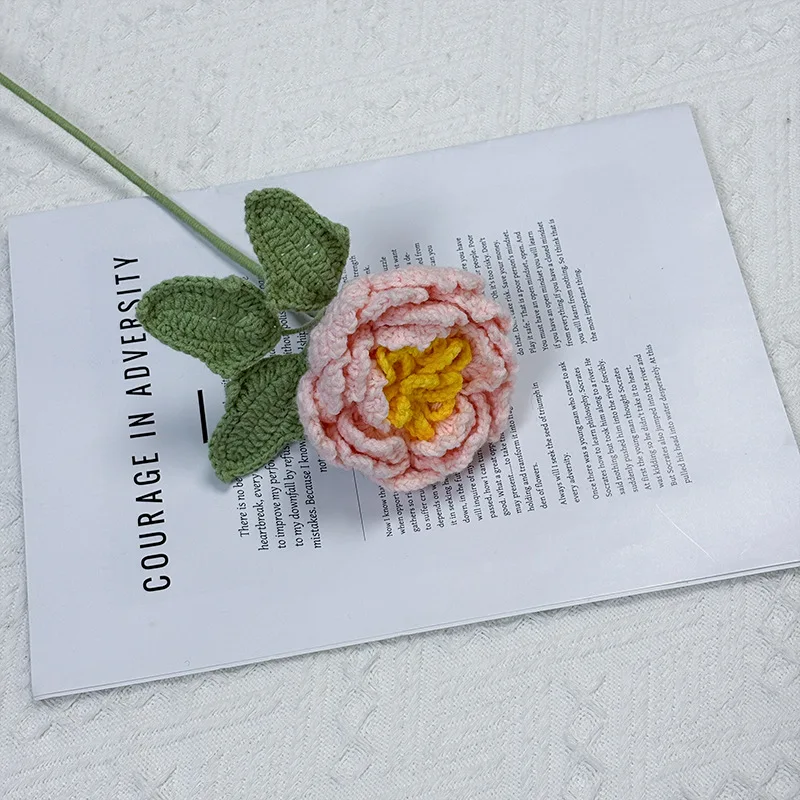 Gehäkelte Pfingstrose Kreative Handgemachte Blumensträuße Gestrickte Pfingstrose Künstliche Blume Raumdekoration Geschenk – Detail 3