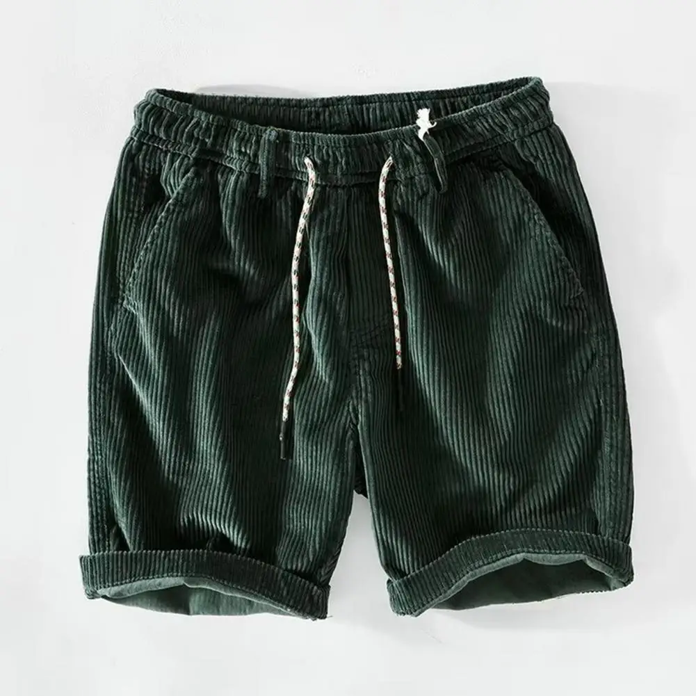 Pantalones cortos de textura suave para hombre, Shorts atléticos con estilo, cintura elástica, pana, pantalones cortos de playa con bolsillos ajustables para verano