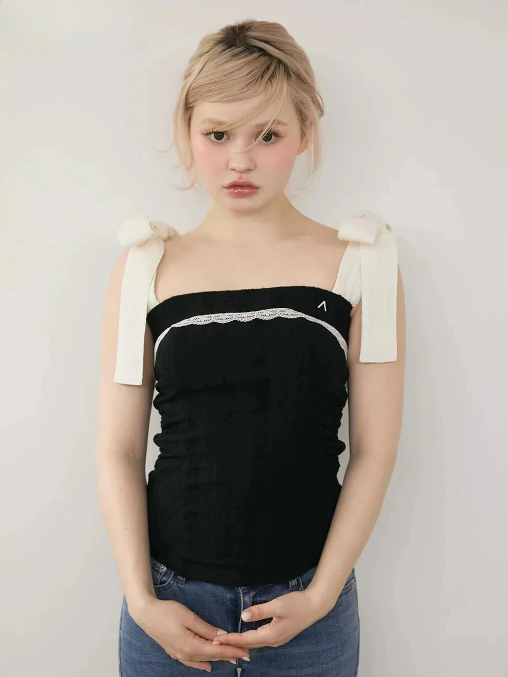 

Women's Tops Japanese Style Cute Bow Shoulder Strap Lace Splicing Sling Elegant Sweet Vest 2025 New Summer Tanks Top Femme