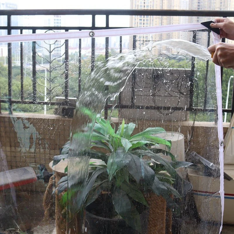 

0.35 mm Waterproof Transparent PVC Tarpaulin with Eyelets Weatherproof Durable Canopies Foldable Rain Cover for Garden Furniture