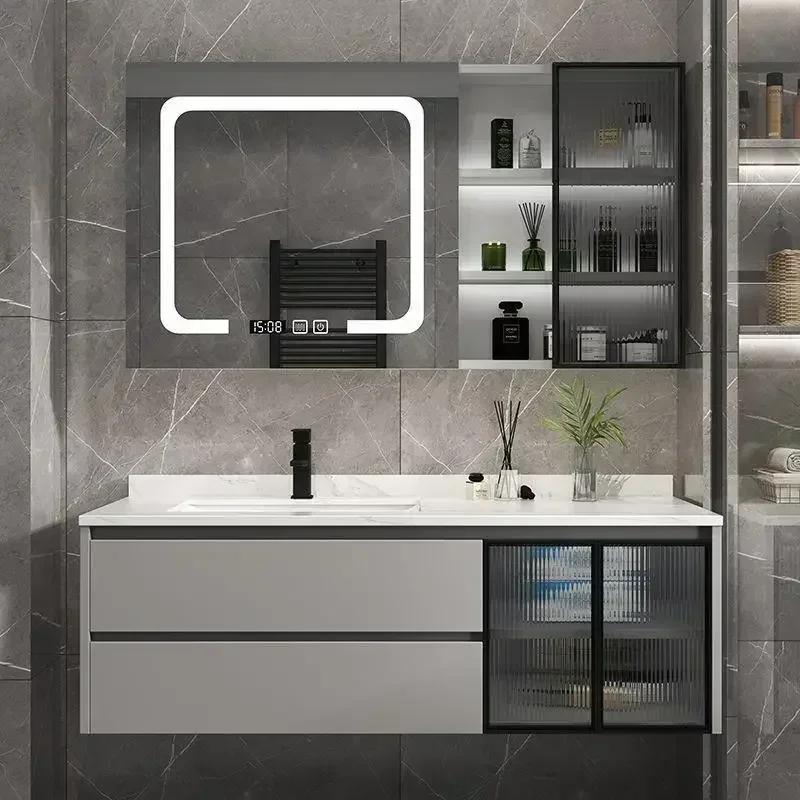 Simple Grey Storage Glass Bathroom Cabinet Display Sink Luxury Bathroom Cabinet Toilet Skincare Closet Bagno Trendy Furniture