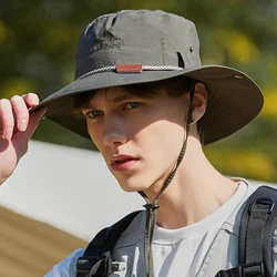 Summer Bucket Hat Embroidery Leather Label Cowboy Caps for Men Women Outdoor Hiking Fishing Cap Waterproof Brim Anti-UV Sun Hats