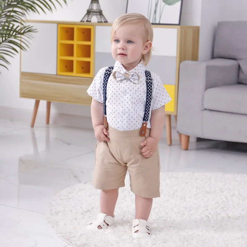 Childrens Clothing Temperament Thin Overalls Three Piece Set Summer Short Sleeved Boys Summer Clothing