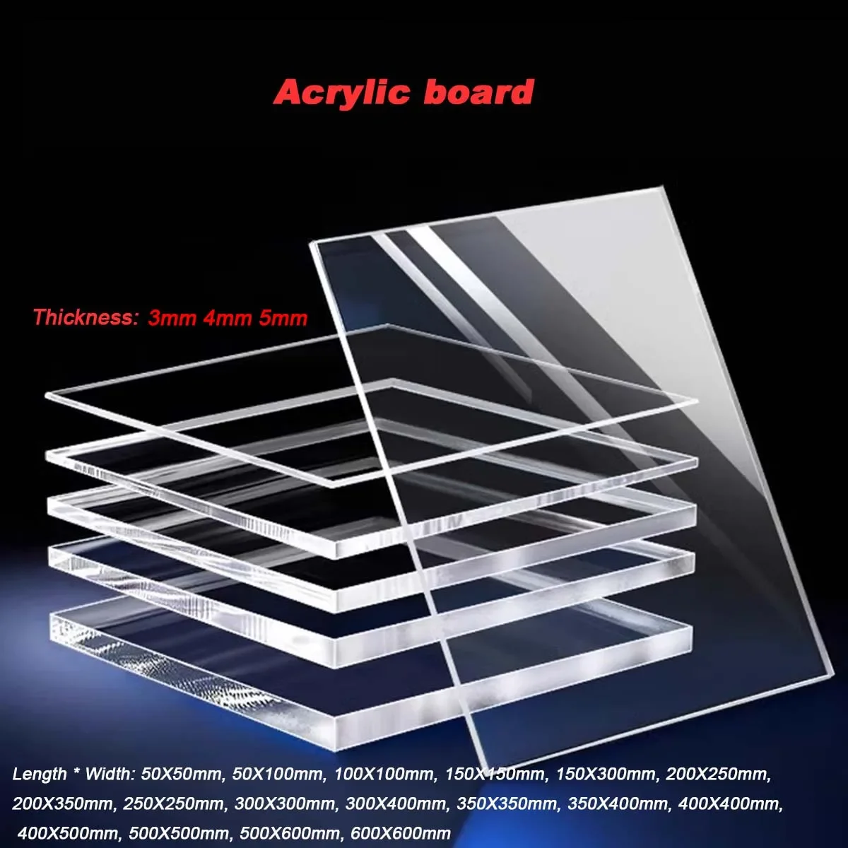 

High Transparency Acrylic Board DIY Handmade Material Plastic Display Box Advertising Board Organic Glass Board