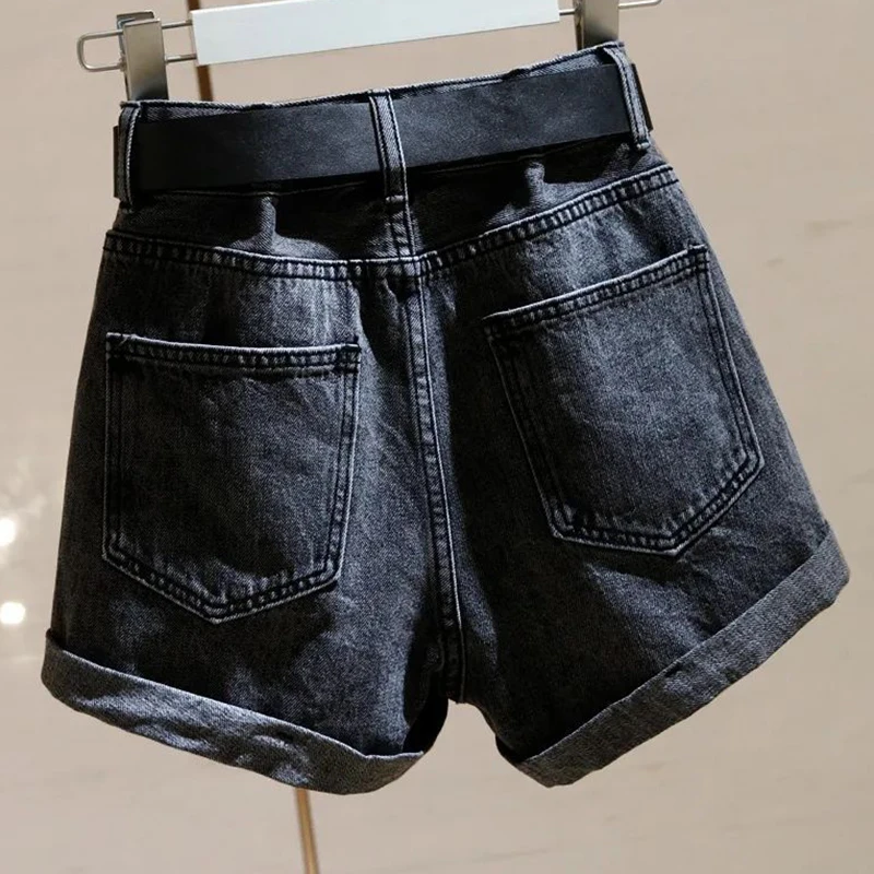 Koreanische gerollte Basic Denim Shorts Frauen mit quadratischen Gürtel Shorts Mode lose lässige Jeans High Street Harajuku Y2k Shorts