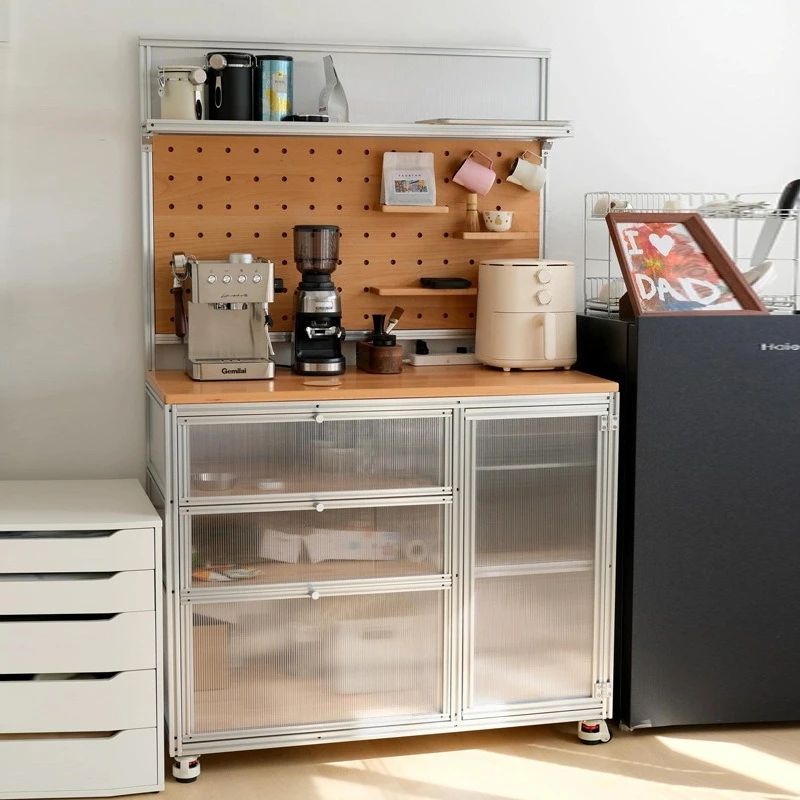 Creative aluminum profile dining side cabinet, hole board integrated wall household acrylic storage cabinet