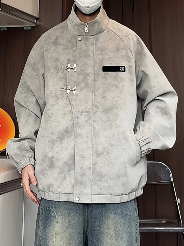 

New Chinese Sle ey Dyed Leather Jaet for Men Spring Opening Outerwear Waterproof Windproof Stand Collar Button Workwear...