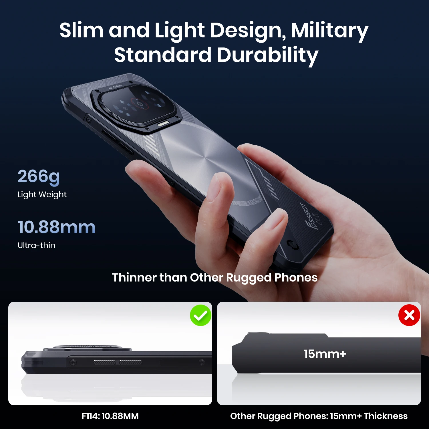 Fossibot F114 Ultra-thin Rugged Phone 4GB+128GB Unisoc T615 50MP 5000mAh Smartphone Android 15 NFC Finprint&Facial Mobile Phone