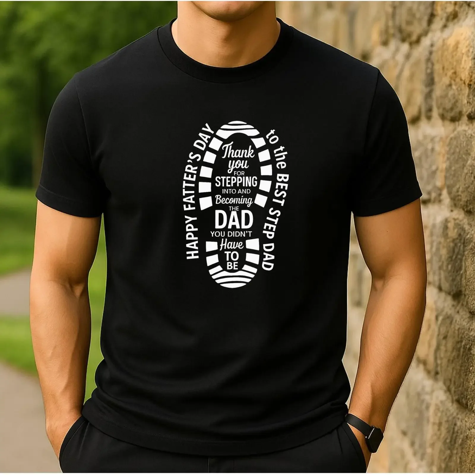 Happy Father's Day Best Stepdad Footprint T Shirt Thank You For Stepping Into And Becoming The Dad vintage Washed