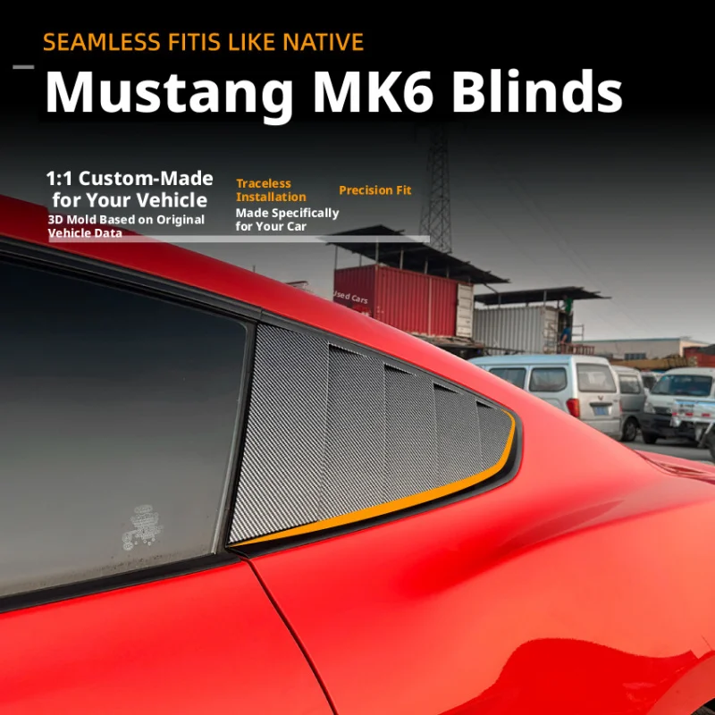 MK6 2015 2023 Rear Window Louvers Exterior Sporty Rear Quarter Covers Car Window Blinds Shades sticker For Ford Mustang