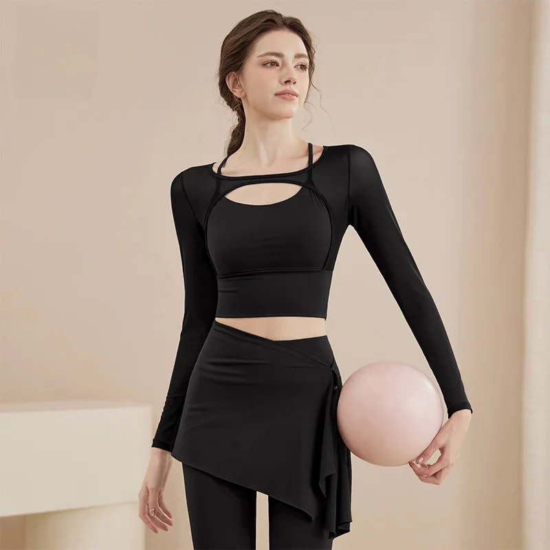 

Spring New Yoga Clothes Mesh Long Sleeve Slim Fit Sports Top Pilates Training Fitness Suit Women's Active Wear