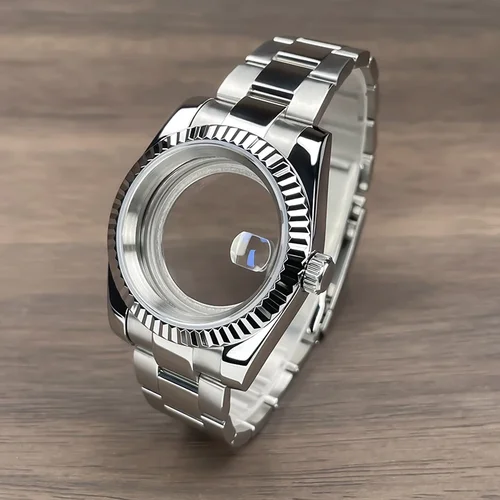 Imagen 2 del producto Caja NH35 con bisel estriado de 36mm/39mm para SK DJ, pieza de repuesto, cristal de zafiro, acero inoxidable, compatible con movimiento Nh35 Nh36, caja de reloj NH35