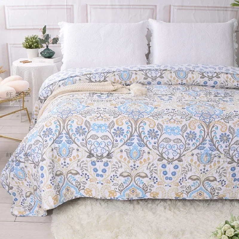 100% Cotton Quilted Bedspread 3PCS Set, American Printed Thick Bed Coverlet 260x270cm King Size All-Season Bedding with 2 Shams