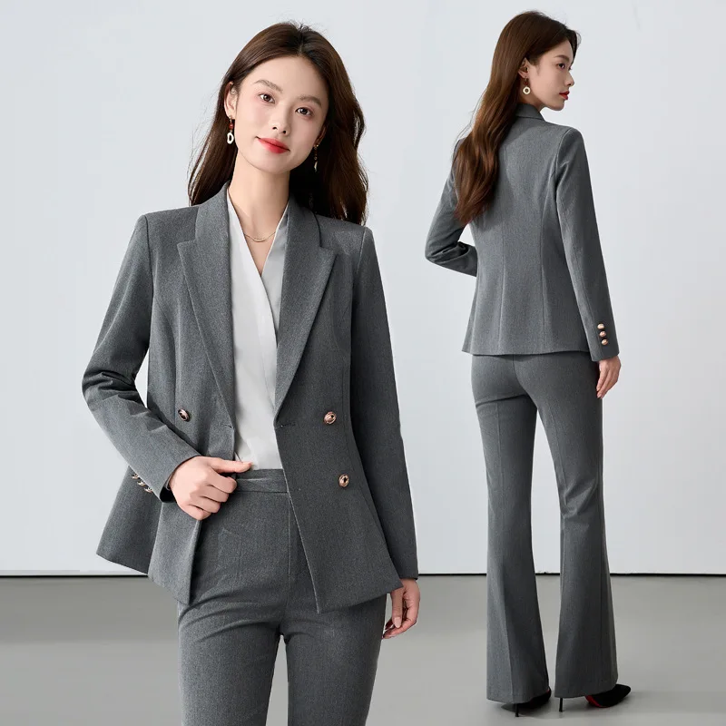 Double-Breasted Elegant Commuter Professional Suit Jacket Slim Fit Navy Blue Manager Workwear Hotel Reception Uniform