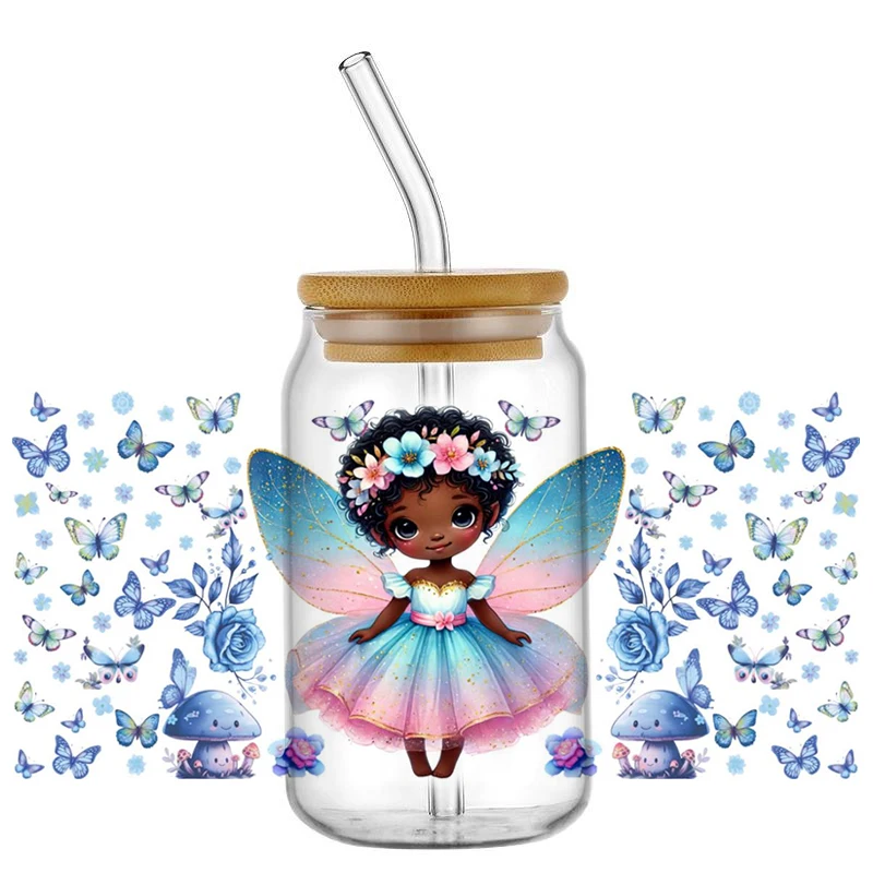 

New Butterfly Elf Girl Series UV DTF Cup Wrap For 16oz Libbey Coffee Glass Princess 3D Sticker Cup Wraps