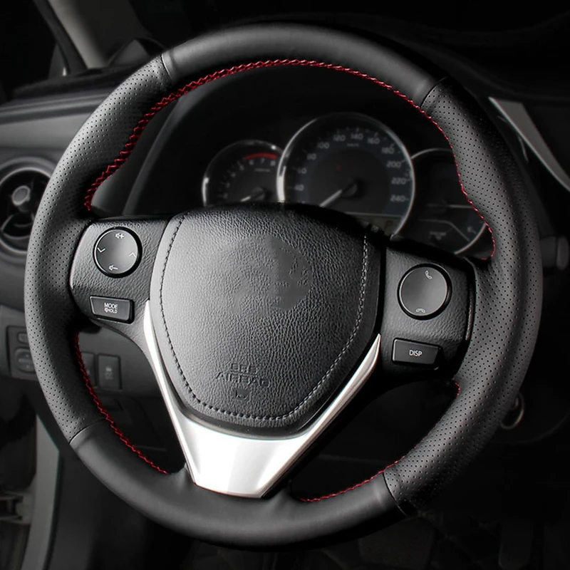 Antypoślizgowy czarny skórzany pokrowiec na kierownicę do Toyoty RAV4 2013-2019 Corolla 2014-2019 Auris 2013-2016 Scion iM 2016