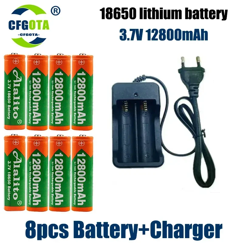 18650 Battery 3.7V 12800mAh Rechargeable Li-ion Battery for Led Flashlight Torch Batery Lithium Battery + Charger