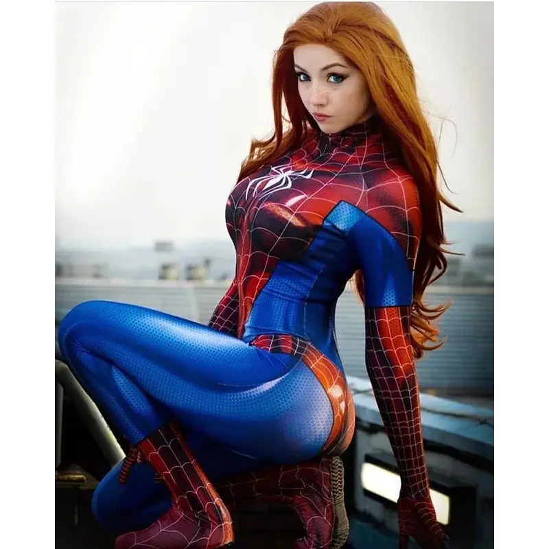 أزياء الهالوين للبالغين والأطفال MJ Spider التأثيرية أزياء نسائية ماري جين واتسون للفتيات Zentai