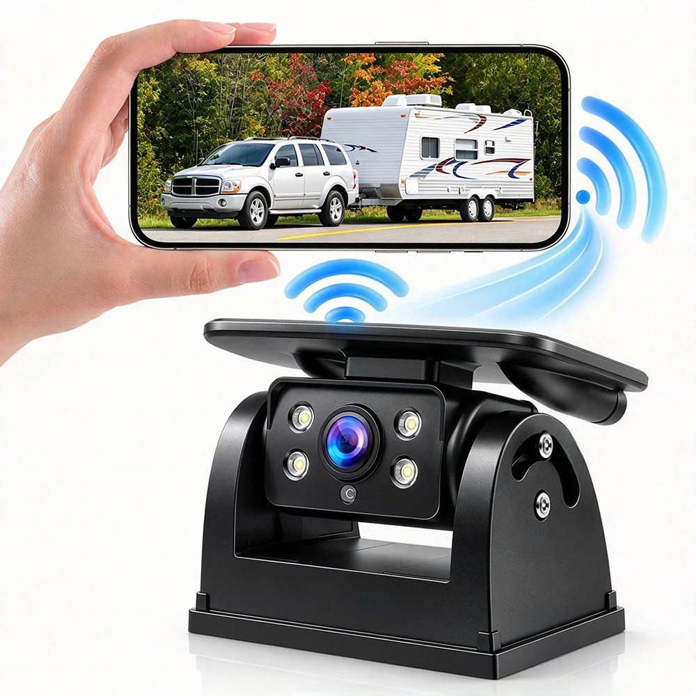 Wireless Solar Power Magnetic Hitch Reverse Backup Camera Built-In 9600mAh Battery For Truck Camper RV Support iOS Android App