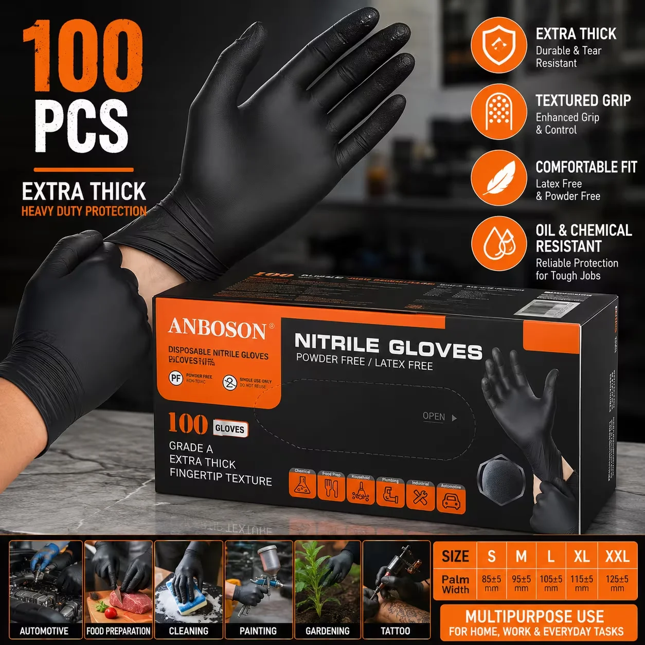 Black Nitrile Disposable Gloves 10/30/50/100 pcs, 3.5 Mil, Powder-Free, Latex-Free, Household Cleaning Gloves