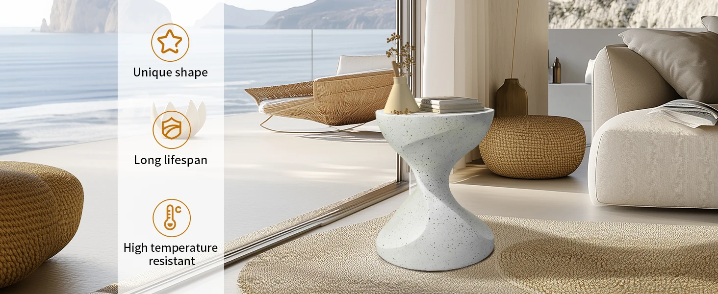 Lightweight Concrete Side Table: Modern Living Room Concrete Sofa Side End Table Bedside Accent Table for Indoor Kitchen, Outdoors Balcony, Patio
